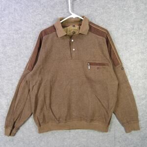 Baileys Pullover Mens Large Brown Quarter Snap Collared Sweater Knit Retro Style